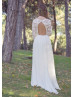 Ivory Leaf Lace Chiffon Keyhole Back Chic Wedding Dress